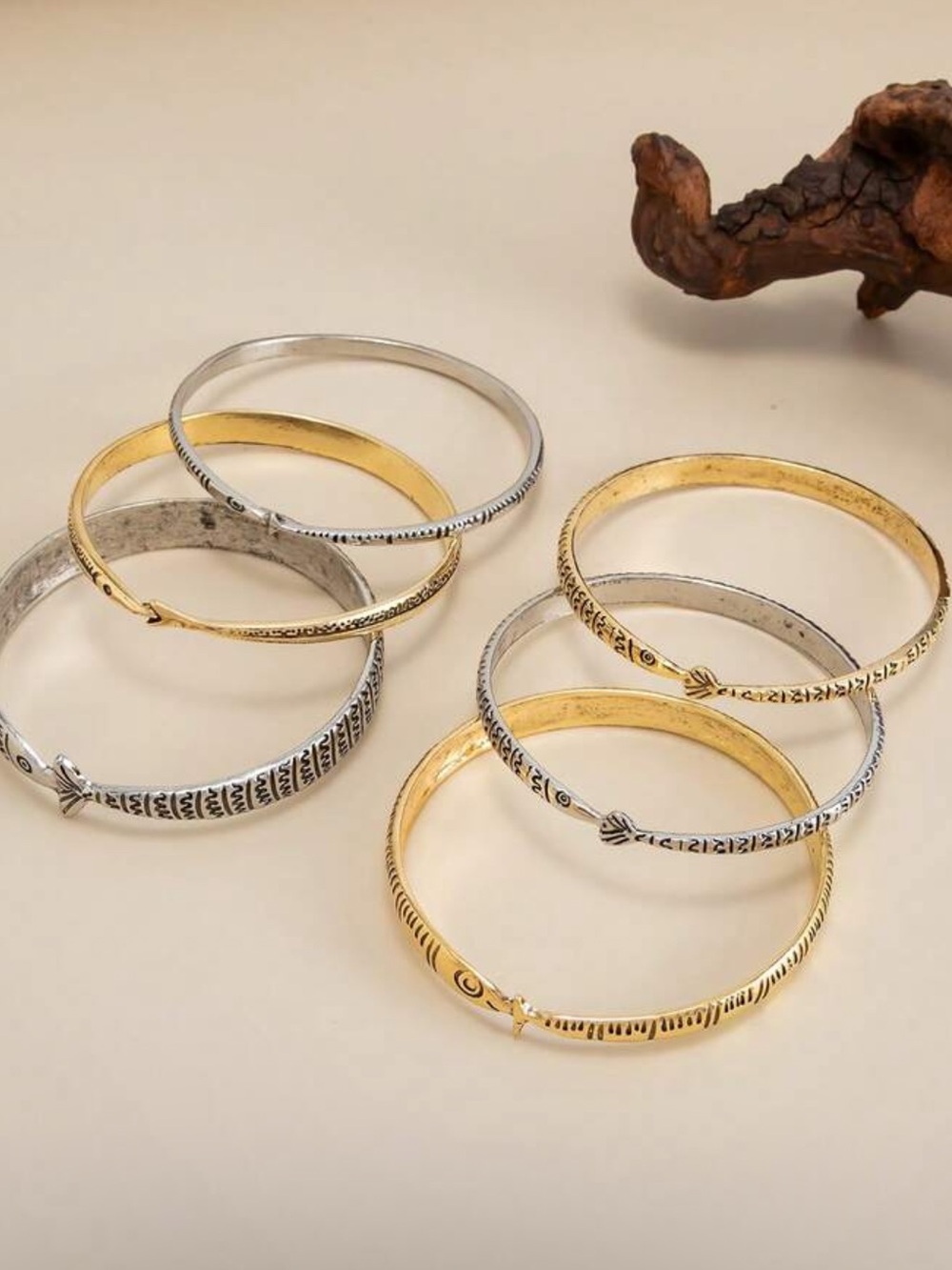Zara Mixed Metal Fish Motif Bangle Set - Gold & Silver - Picture 5 of 5